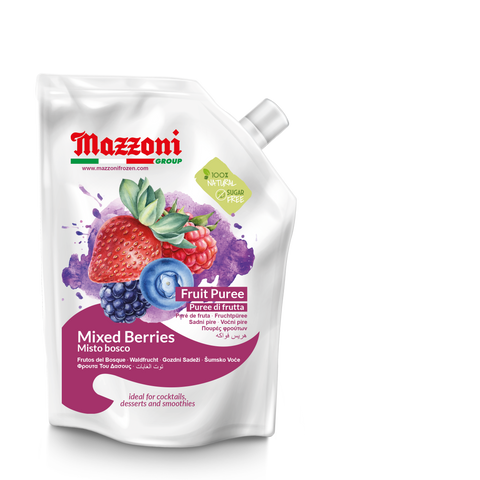  Forest Berries Puree, 100% Pure Forest Berries, Just Fruit, No Sugar Added, Real Fruit for, Smoothies, Drinks, Cocktails, Fruit Juice - 2.2 lb Convenient Pouch, Mazzoni, Made in Italy 