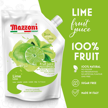 Mazzoni lime fruit juice packaging with green and white design