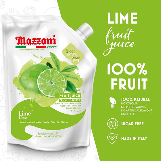 Mazzoni lime fruit juice packaging with green and white design