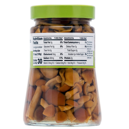 Jar of Fratelli D’Amico nameko mushrooms in brine 470g Italian preserved mushrooms