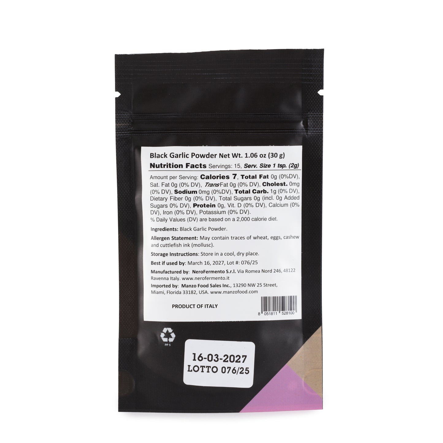 NERO FERMENTO Italian Whole Black Garlic Powder 1.05 oz (30 g)