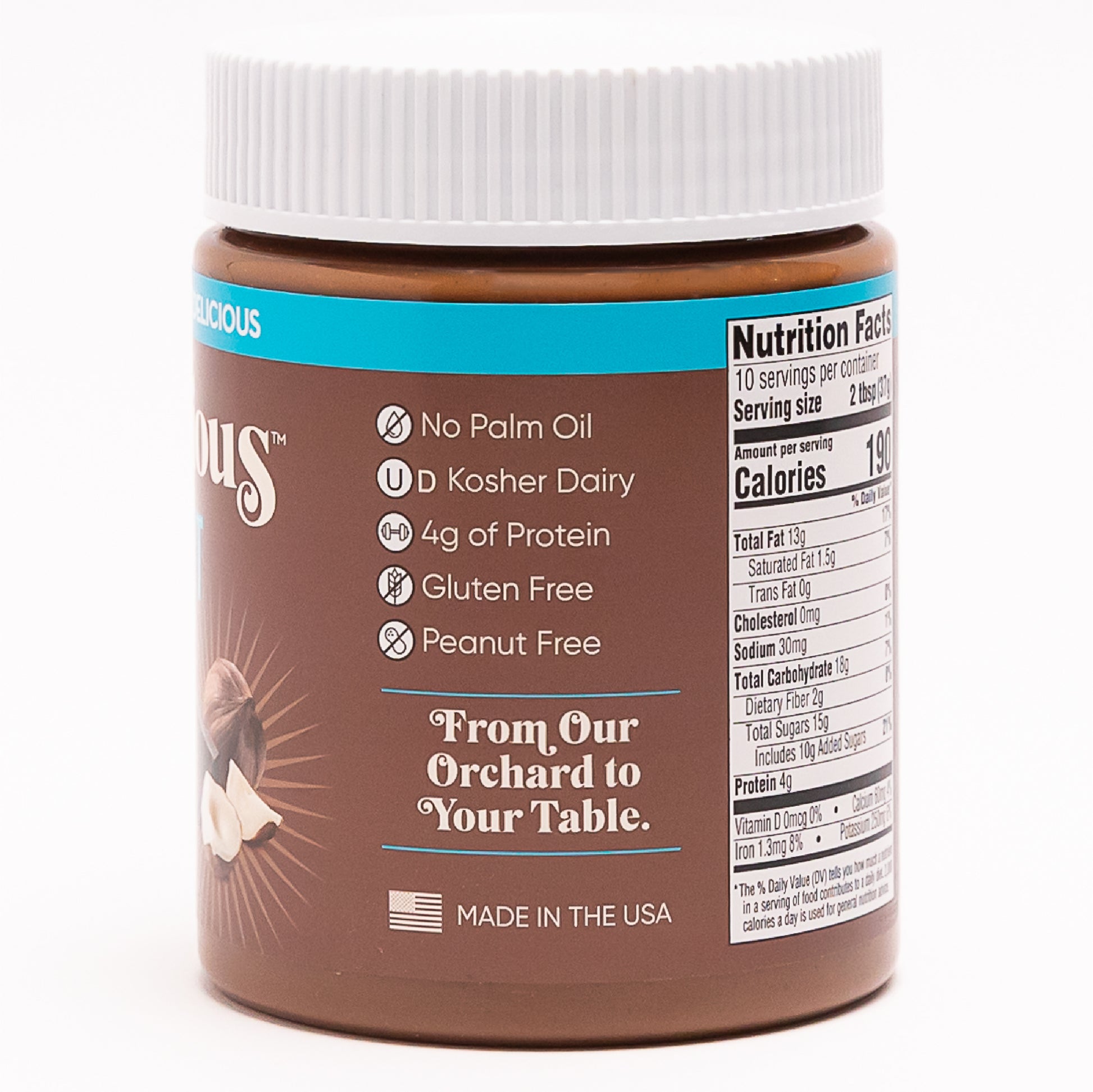 Nutlicious Hazelnut Cocoa Spread jar, 13 oz, with cocoa and hazelnut flavor.