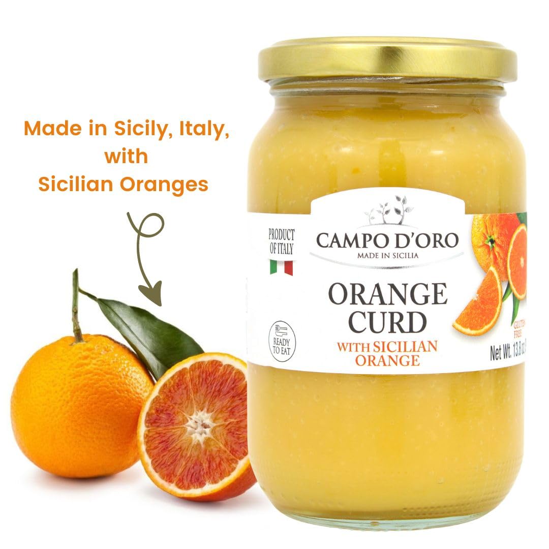 Jar of Campo D’Oro orange curd with Sicilian orange 390g authentic Italian citrus custard