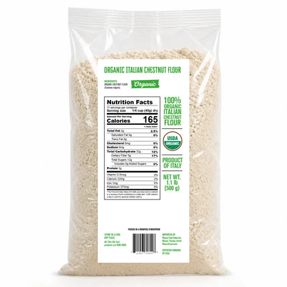 Premium Italian chestnut flour made from stone-milled dried chestnuts. Naturally gluten-free with a sweet, nutty flavor and smooth texture, perfect for baking, pasta, crepes, and traditional Italian recipes.
