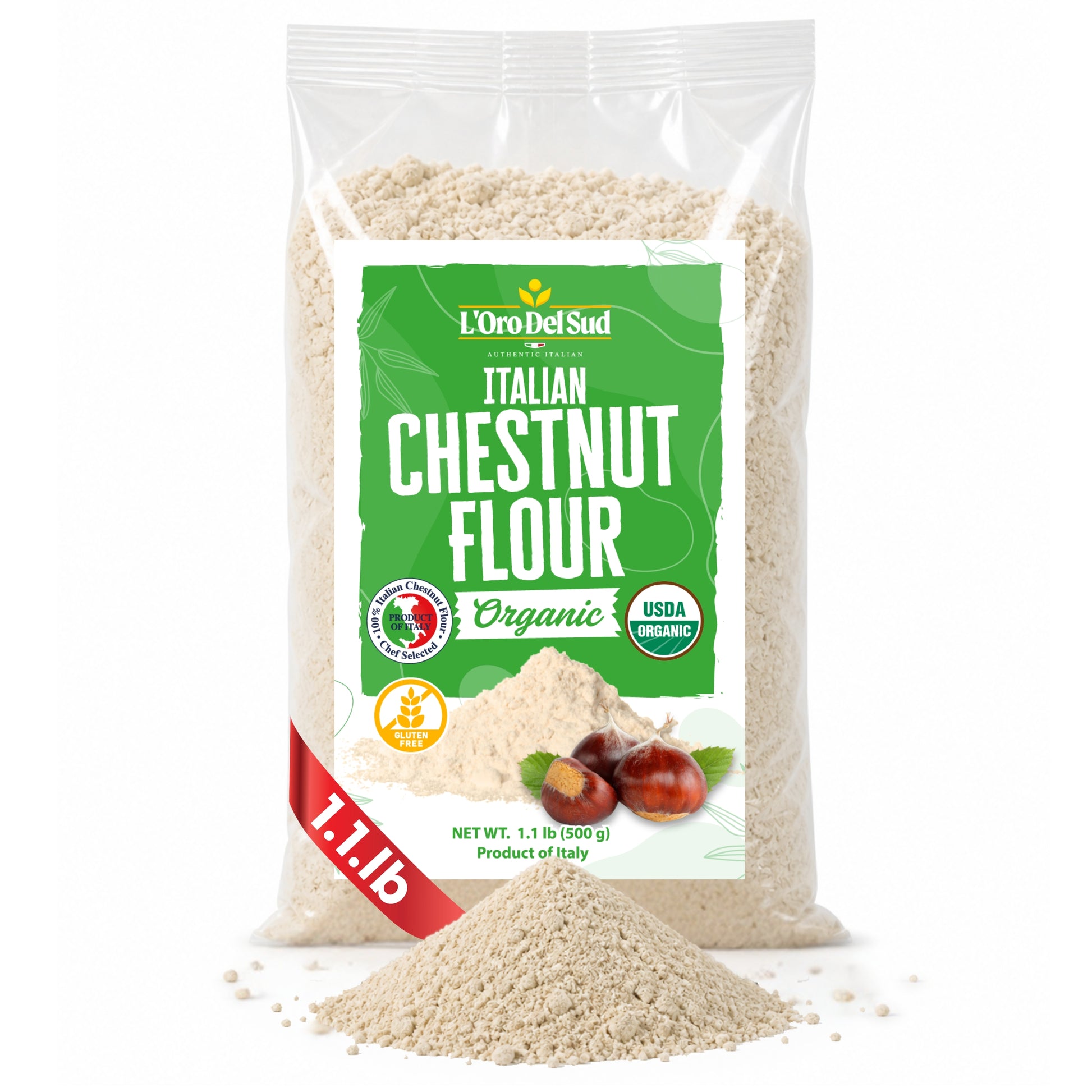 Premium Italian chestnut flour made from stone-milled dried chestnuts. Naturally gluten-free with a sweet, nutty flavor and smooth texture, perfect for baking, pasta, crepes, and traditional Italian recipes.