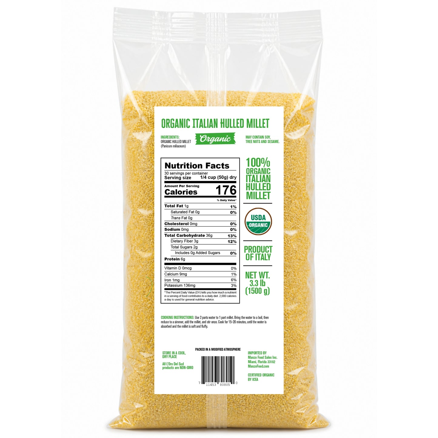 Naturally gluten-free hulled millet from Southern Italy with a mild, nutty flavor and light, fluffy texture. Perfect as a rice substitute, for soups, salads, porridge, and grain bowls.