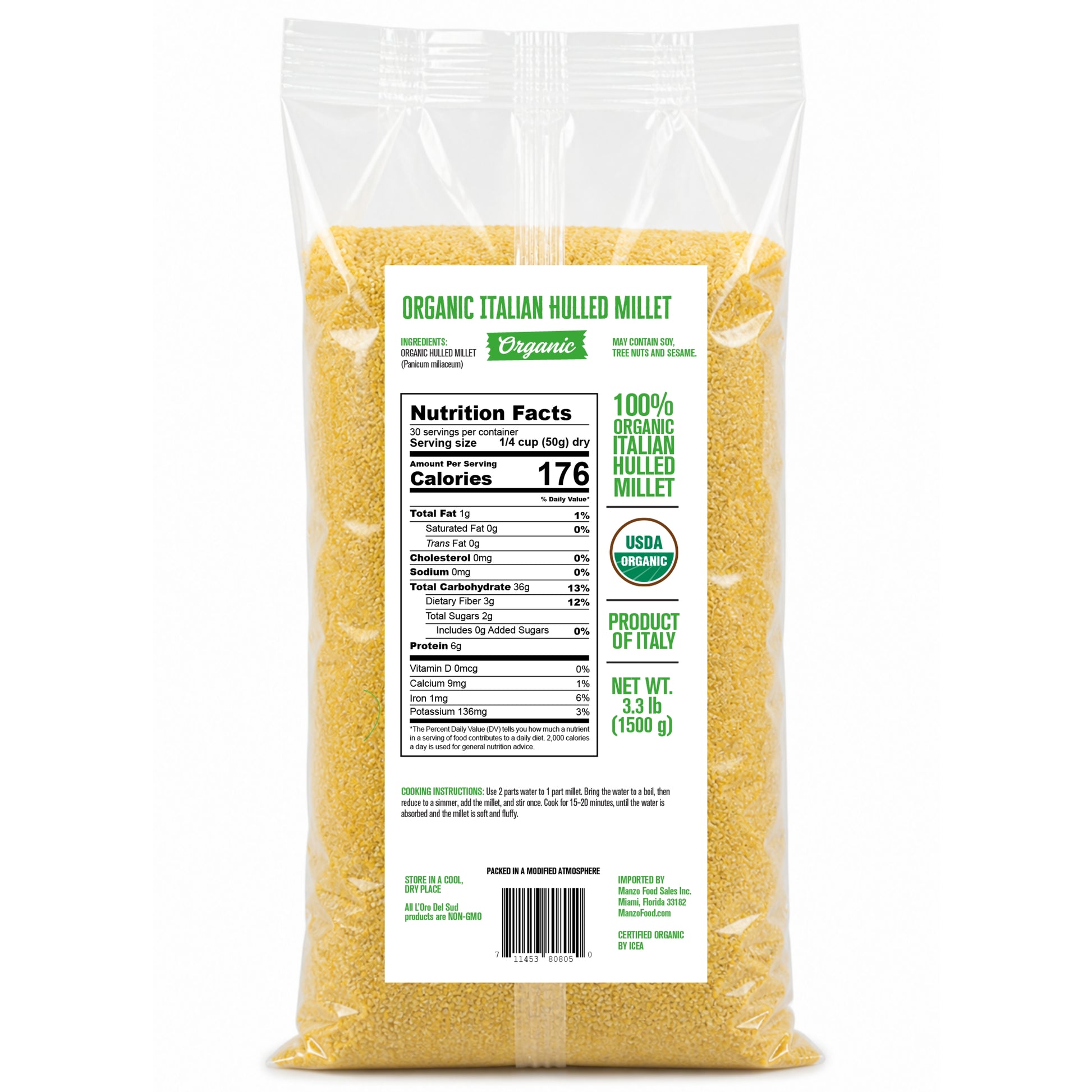 Naturally gluten-free hulled millet from Southern Italy with a mild, nutty flavor and light, fluffy texture. Perfect as a rice substitute, for soups, salads, porridge, and grain bowls.
