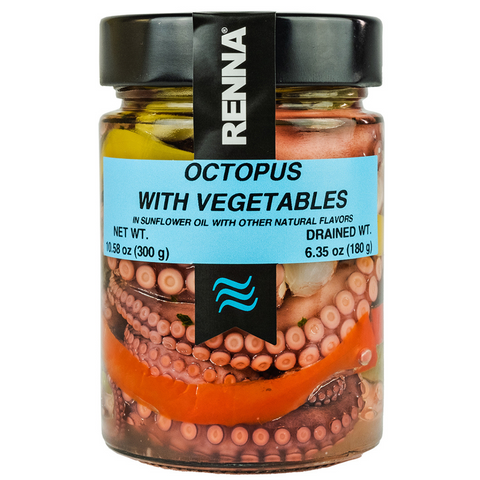 Renna, Octopus With Vegetables preserved in oil (10.58 oz), Premium Imported Canned Seafood, Mediterranean flavor, Product of Italy