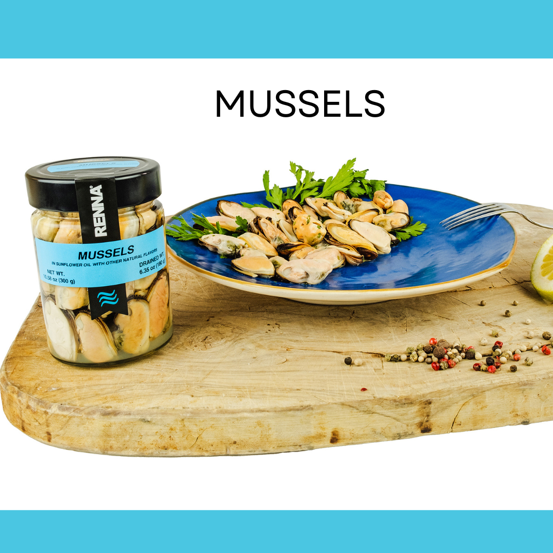 SALE! Renna, Succulent Mussels Preserved in Sunflower Oil, 10.58oz