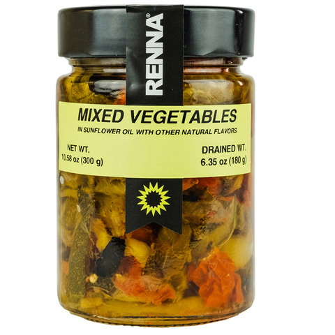 Renna, Mixed Vegetables preserved in oil (10.58 oz), Mediterranean flavor, For Antipasto Appetizer, Antipasto Salad, Product of Italy