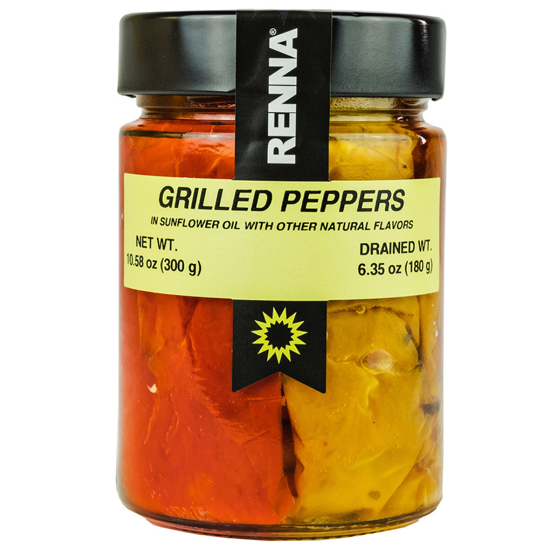 Renna, Grilled Roasted Sweet Bell Peppers in Oil, 10.58 oz, A Taste of the Mediterranean Excellence, Renna Delicacies, jarred antipasto, Product of Italy
