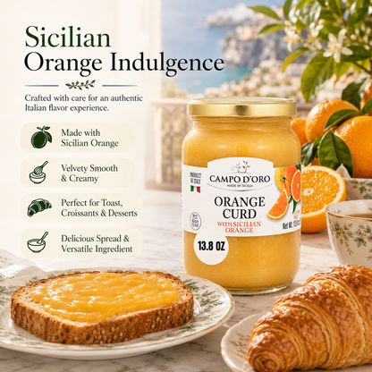Campo D’Oro Orange Curd jar made in Sicily with Sicilian oranges and creamy custard