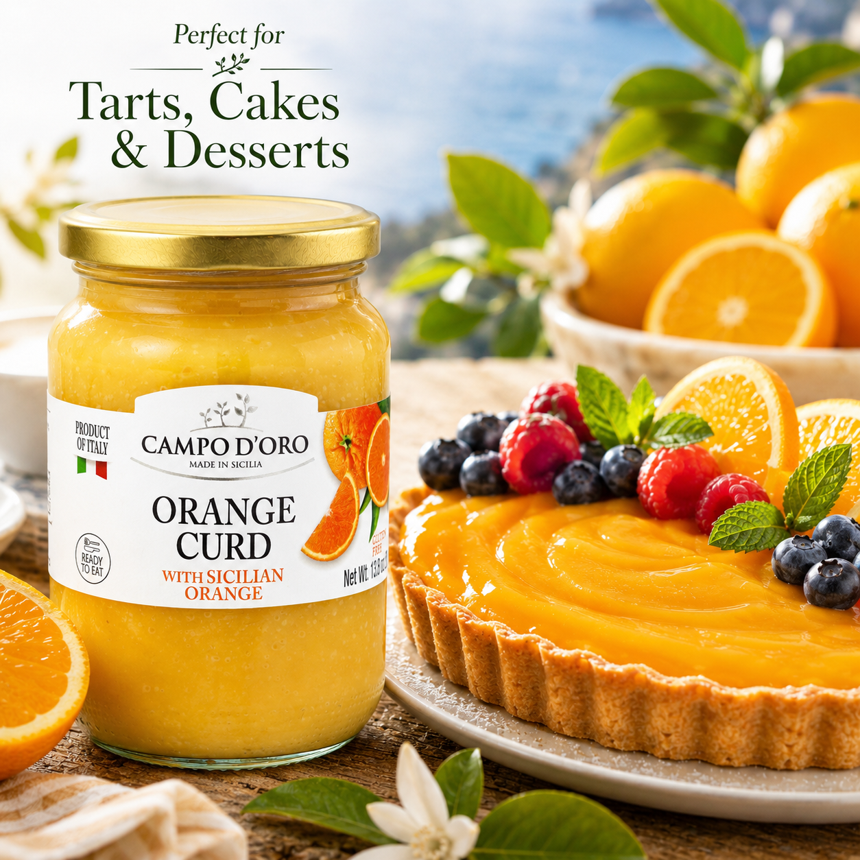 Campo D’Oro Orange Curd jar made in Sicily with Sicilian oranges and creamy custard