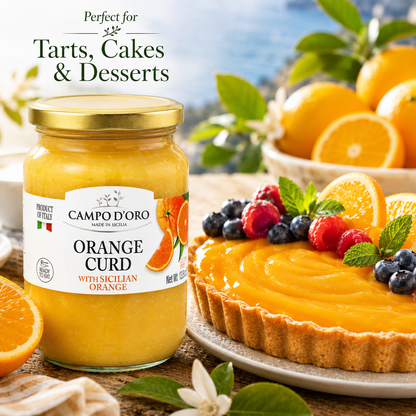 Campo D’Oro Orange Curd jar made in Sicily with Sicilian oranges and creamy custard