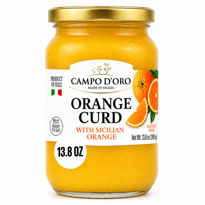 Campo D’Oro Orange Curd jar made in Sicily with Sicilian oranges and creamy custard