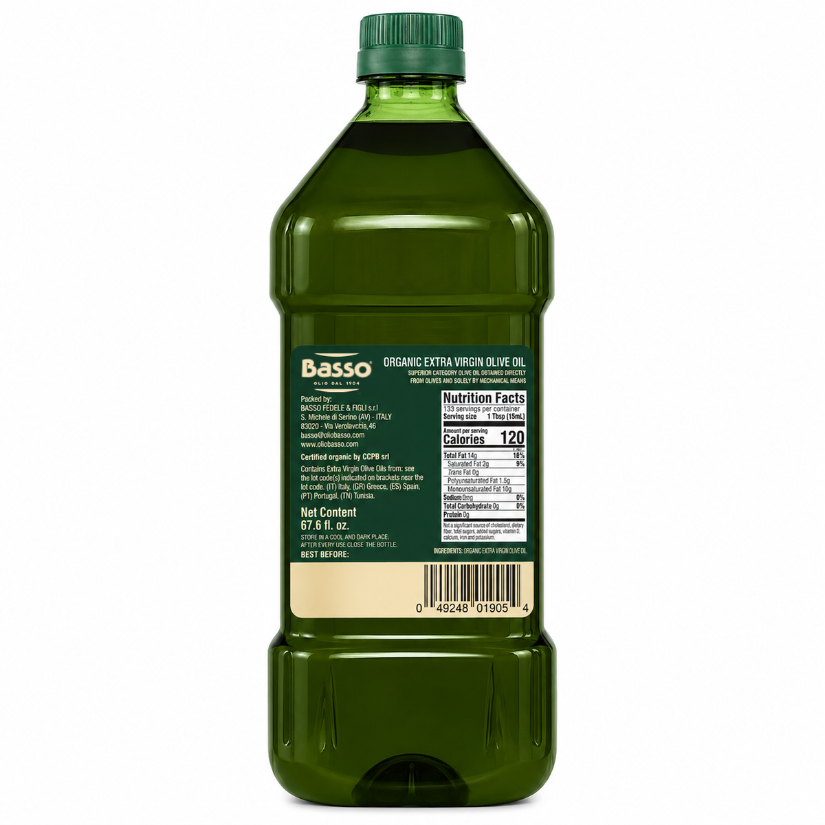 Basso 1904 100% Italian Extra Virgin Olive Oil – Cold Extracted – 67.6 fl oz (2 L)
