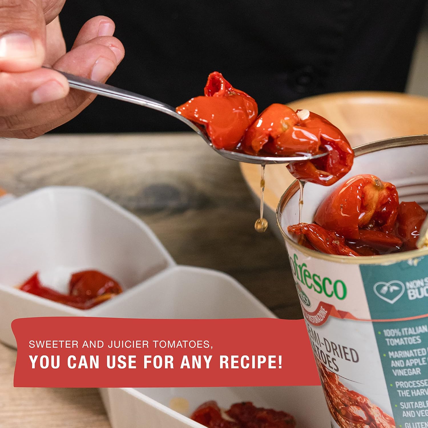 Oven roasted tomatoes served as an appetizer with fresh ingredients on a white plate.