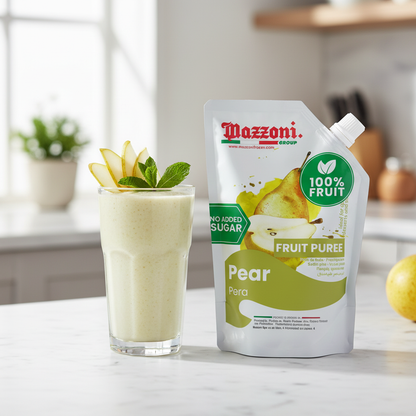 Pear smoothie with fresh pear slices and Mazzoni Pear fruit puree