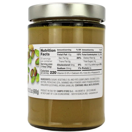Jar of Campo D’Oro pistachio butter with roasted pistachio 600g authentic Italian gourmet pistachio cream spread
