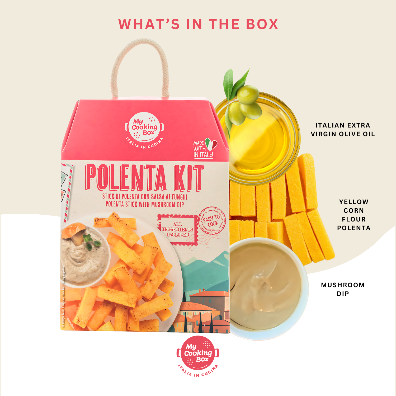 My Cooking Box Polenta Mix Kit, Polenta Sticks with Mushroom Dip, Gourmet Dinner Recipe, Product of Italy, 2-3 Servings – My Cooking Box