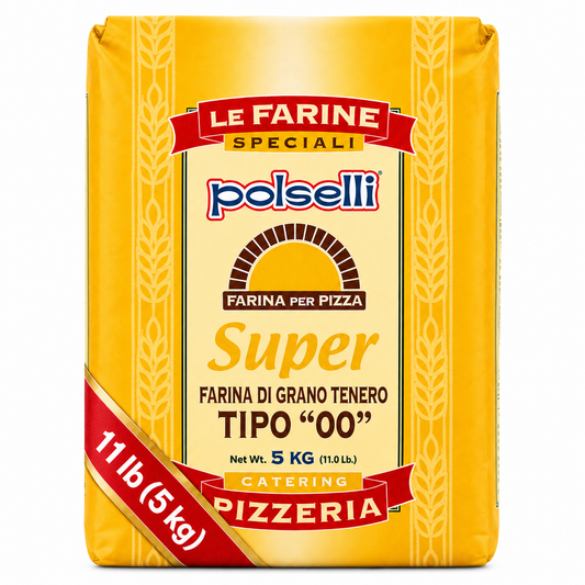 Polselli pizza flour bag type 00 on a white background