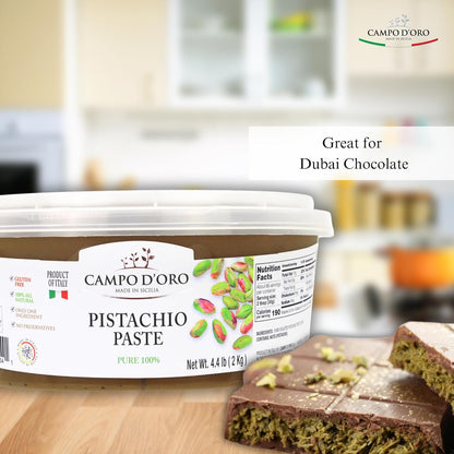 Campo D’Oro pure pistachio paste 100% 2kg bucket authentic Italian gourmet pistachio butter spread for foodservice and desserts