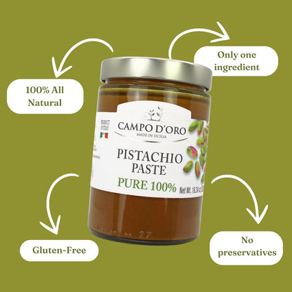 Jar of Campo D’Oro pure pistachio paste 100% 520g authentic Italian gourmet pistachio spread