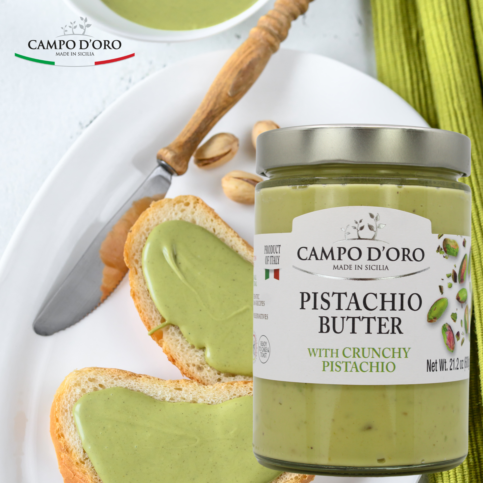 Campo D'Oro Crunchy Pistachio Butter Cream, 21.2oz (600g)