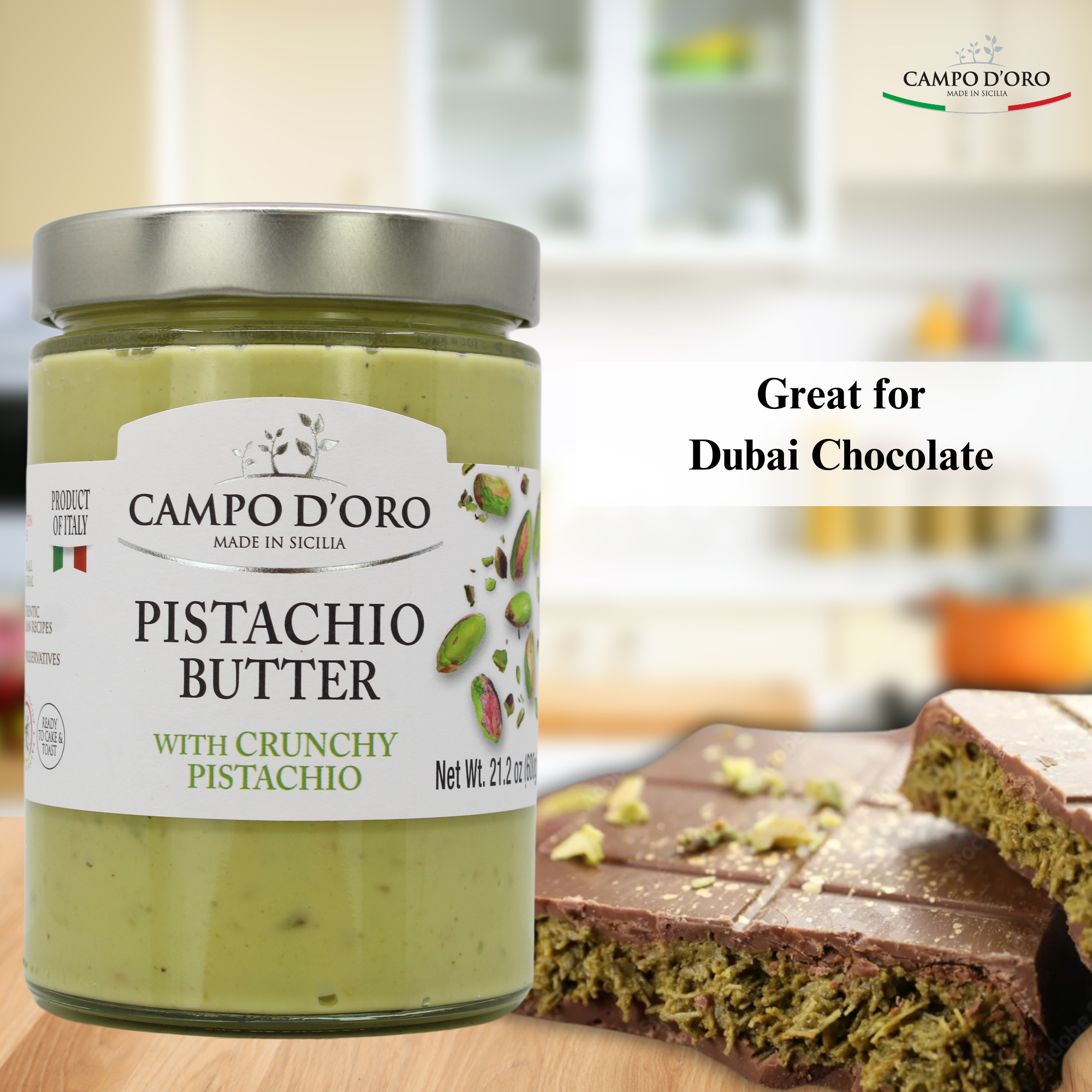 Campo D'Oro Crunchy Pistachio Butter Cream, 21.2oz (600gr)