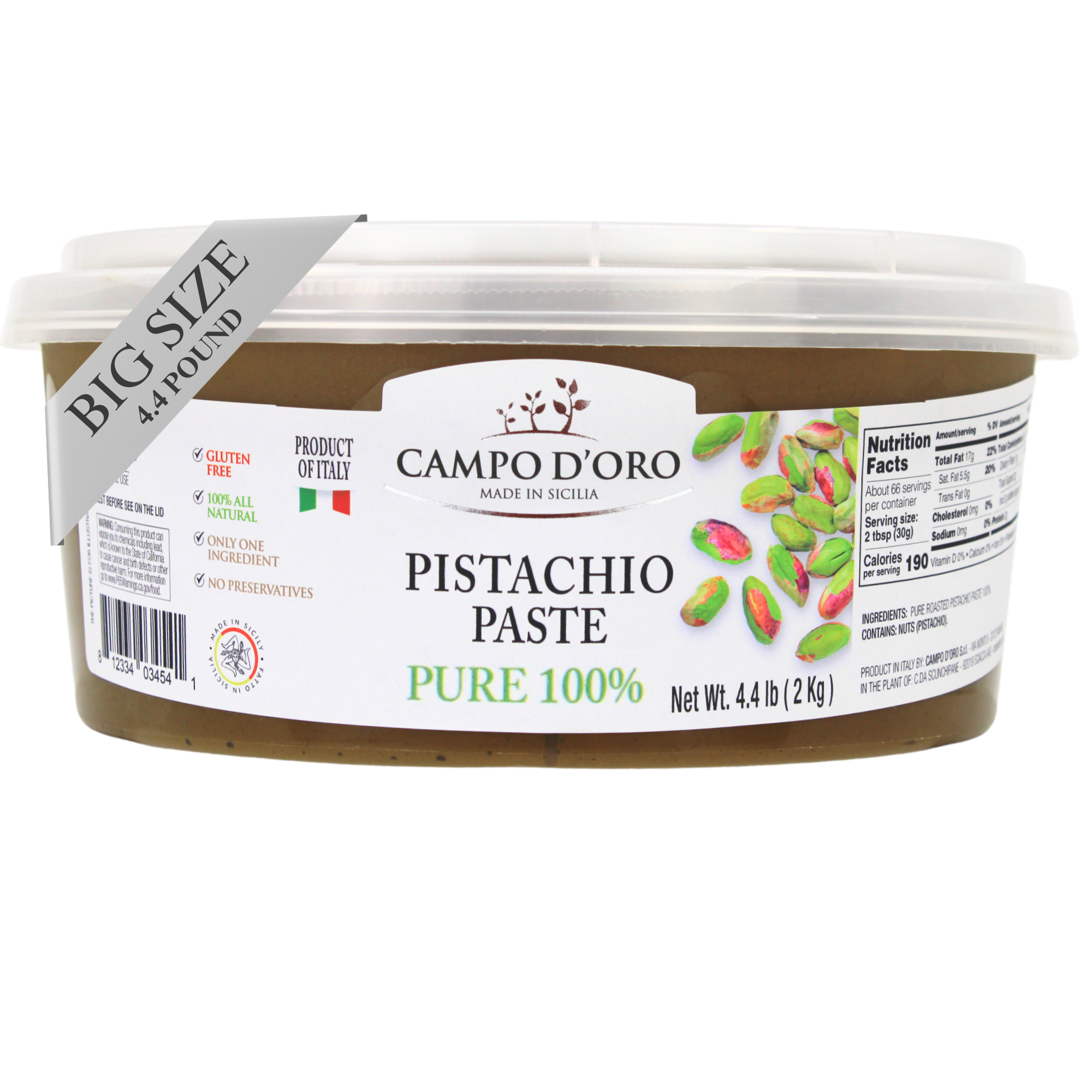 Pure Pistachio Paste Bucket, 100% Pistachio Paste tube, 4.4 lb (2kg)