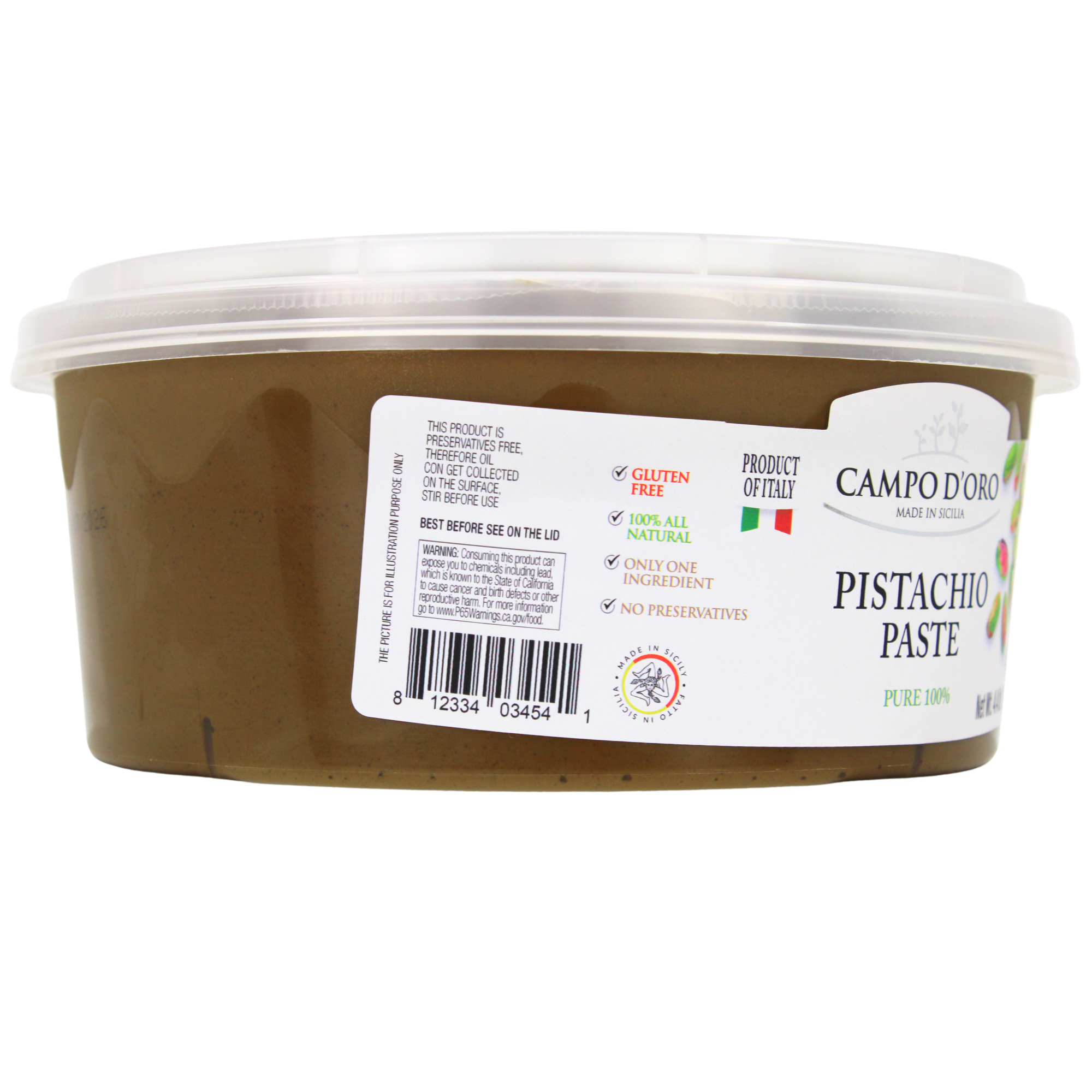 Campo D'Oro, Pure Pistachio Paste Bucket, 100% Pistachio Paste tube, 4.4 lb (2kg)