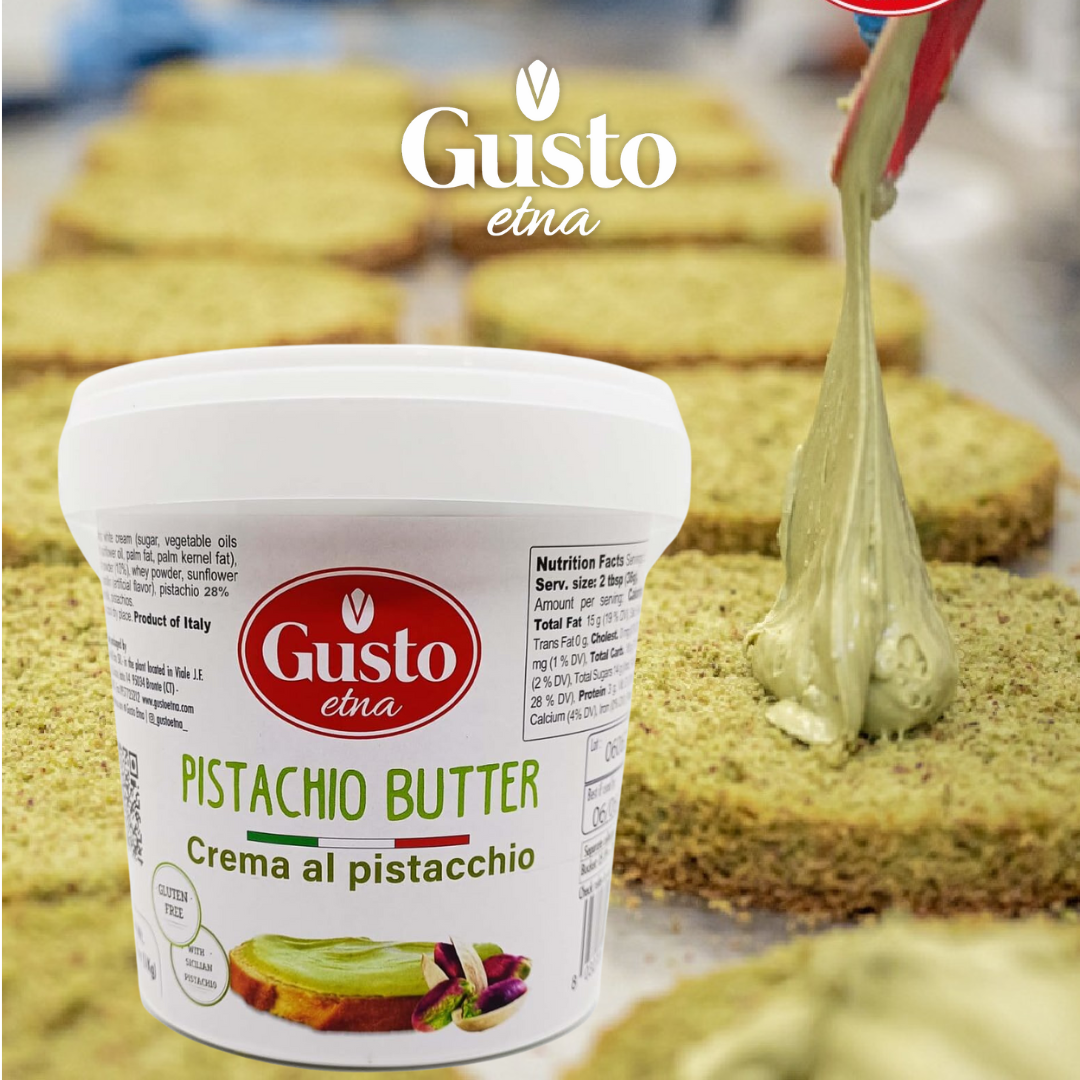 Gusto Etna,Sweet Pistachio Nut Butter Cream, Bulk Tub, 2.2 LB (1 Kg), Rich & Nutty filling Pistachio Cream for Knafeh Pistachio Chocolate Bars