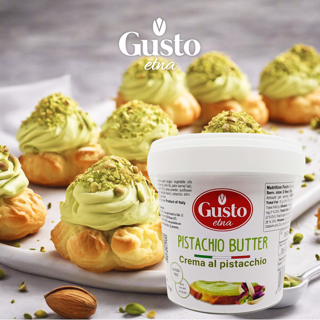 Gusto Etna,Sweet Pistachio Nut Butter Cream, Bulk Tub, 2.2 LB (1 Kg), Rich & Nutty filling Pistachio Cream for Knafeh Pistachio Chocolate Bars