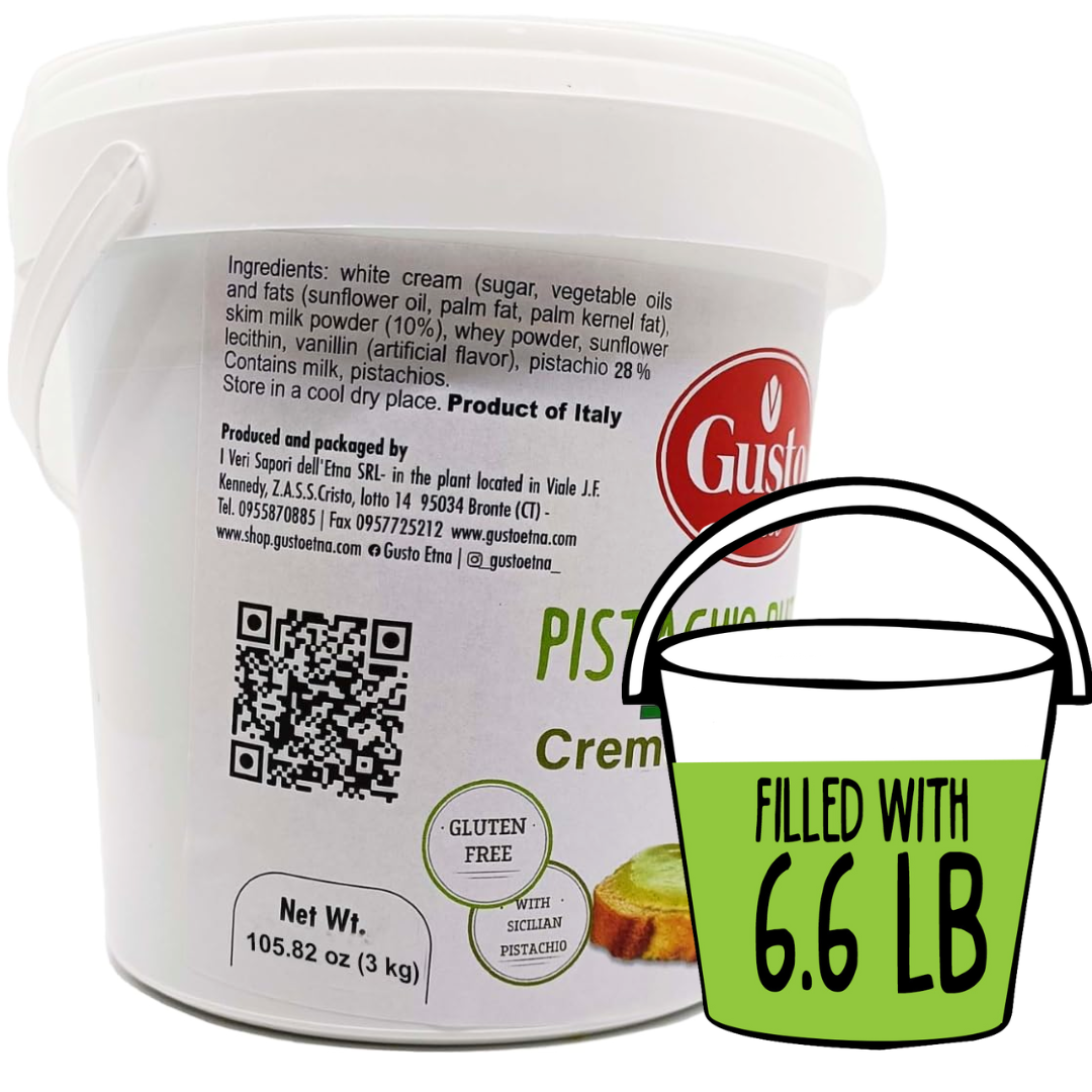 Gusto Etna, 6.6 lb (3 Kg),Sweet Pistachio Nut Butter Cream, Bulk Tub, Rich & Nutty filling Pistachio Cream for Knafeh Pistachio Chocolate Bars