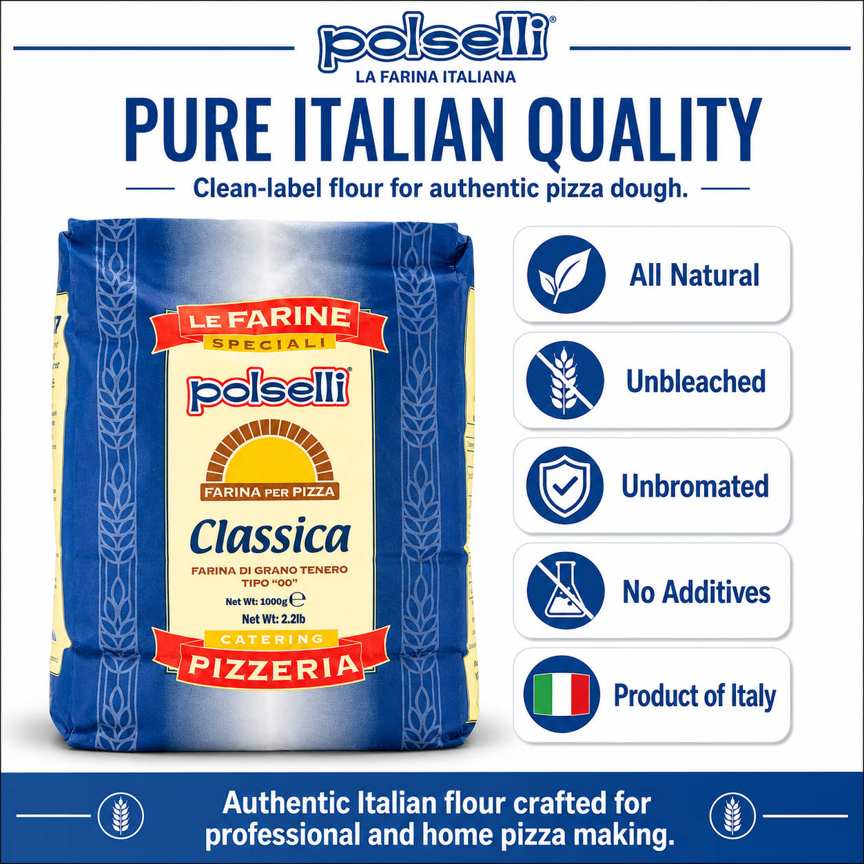 Milled in Italy for dependable handling, this Italian 00 flour is built for weeknight home baking and high-volume dough programs.