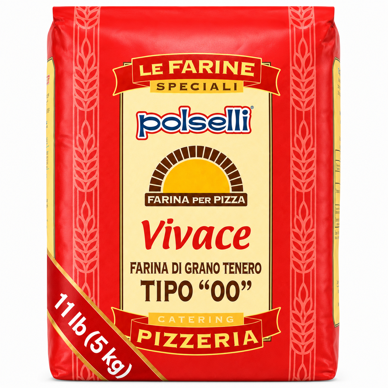 Bag of Le Farine Speciali Polselli Vivace pizza flour on a white background