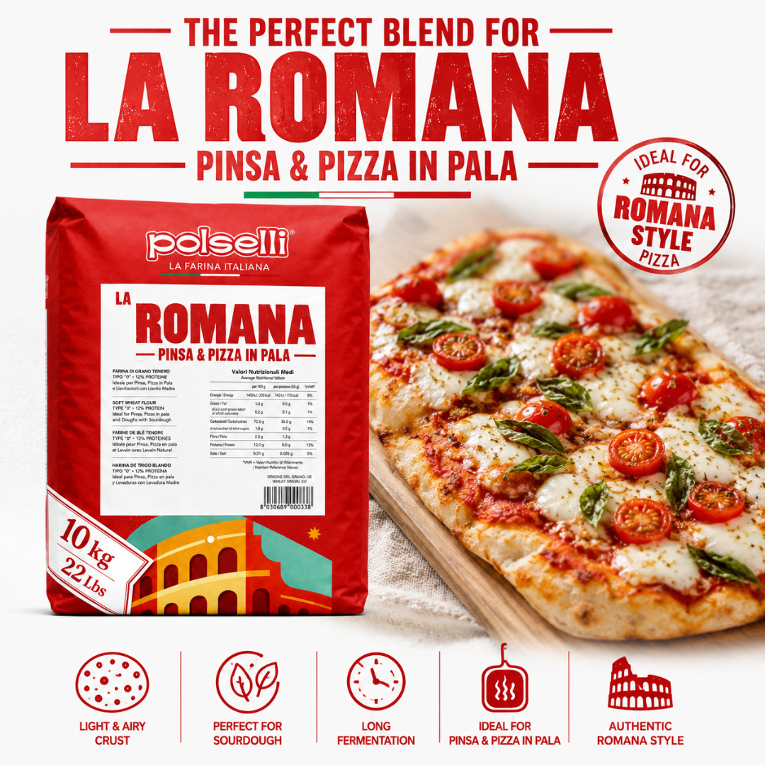 POLSELLI La Romana Pinsa & Pizza Flour, Type 0, Wheat & Rice Flour, 10 kg