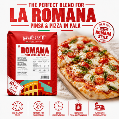 POLSELLI La Romana Pinsa & Pizza Flour, Type 0, Wheat & Rice Flour, 10 kg