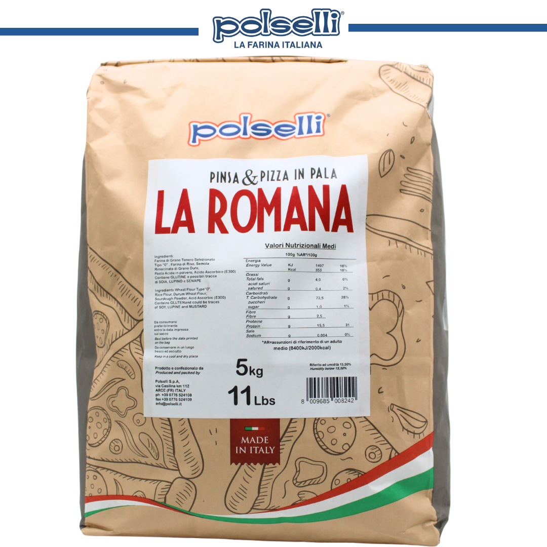 Use this LA ROMANA 0 pizza flour to make gourmet Roman-style pizza! This flour can be used in any recipe calling for high protein flour, but it was created especially for use in Roman-style pizzas with crunchy "scrocchiarella" crusts.