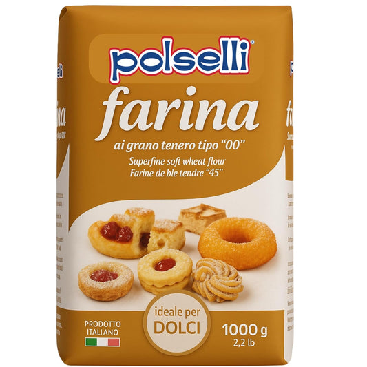 Polselli Italian pastry flour type "00" for cakes, desserts, doughnuts, and frying – 2.2 lb bag