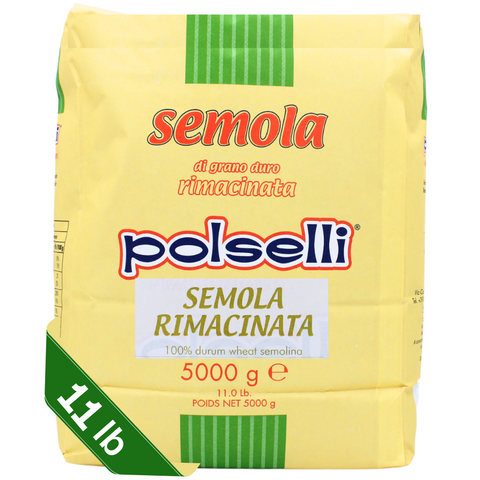 Polselli, Semola Flour, Semola Rimachinata Flour, Semolina di Grano Duro 5 kg/ 11 lb