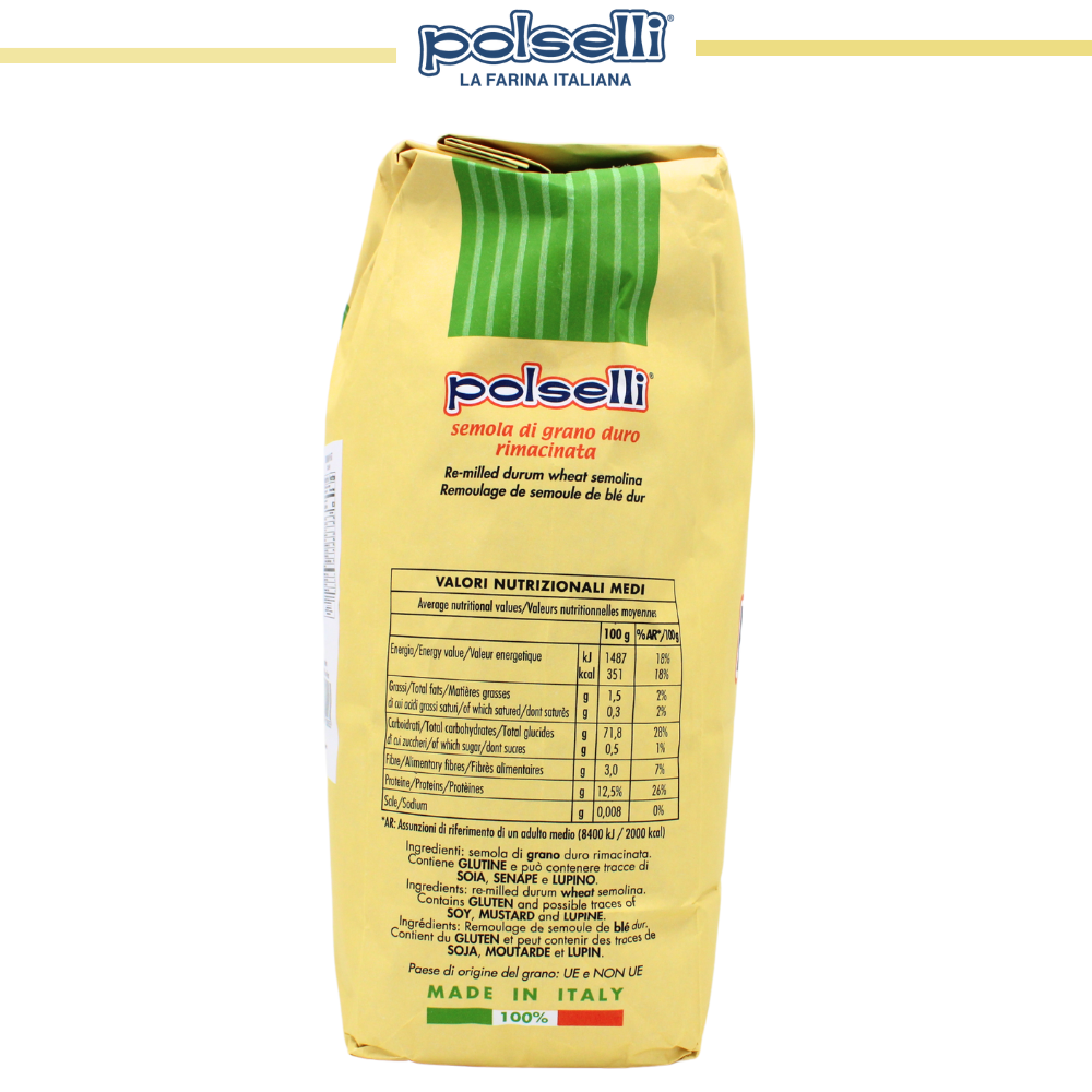 Polselli, Semola Flour, Semola Rimachinata Flour, Semolina di Grano Duro, 11 lb