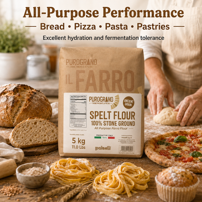 Milled in Italy for dependable handling, this spelt flour is built for everyday cooking, baking, and professional kitchens.