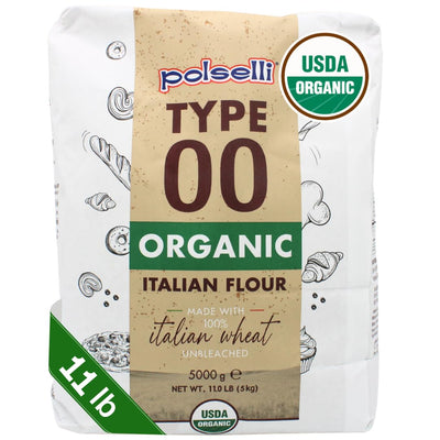Packs of Polselli Type 00 Organic Italian Flour with USDA Organic label on a white background