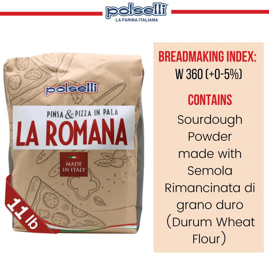 Polselli La Romana pizza dough package with product details on a white background