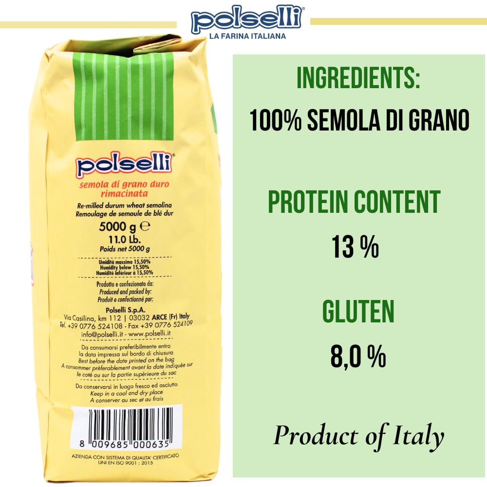 Polselli pasta bag with nutritional information on a white background