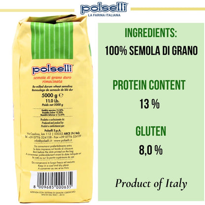 Polselli pasta bag with nutritional information on a white background