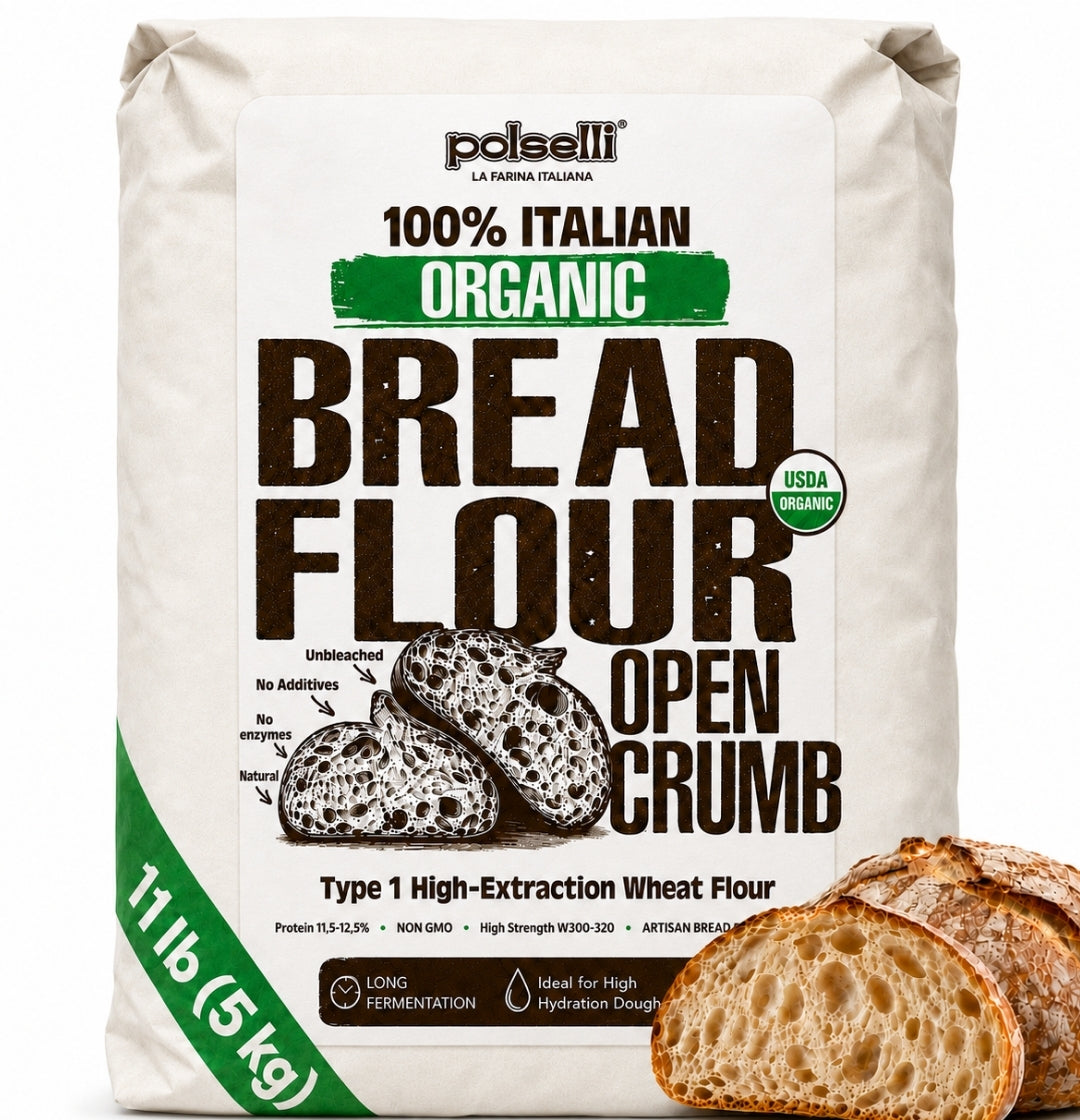 Polselli Organic Bread Flour – Open Crumb is the professional-grade flour that transforms your kitchen into a true panificio. Milled from 100% certified organic Italian grain, this 5 kg bag is crafted for bakers who refuse to compromise on flavor, texture, or provenance.