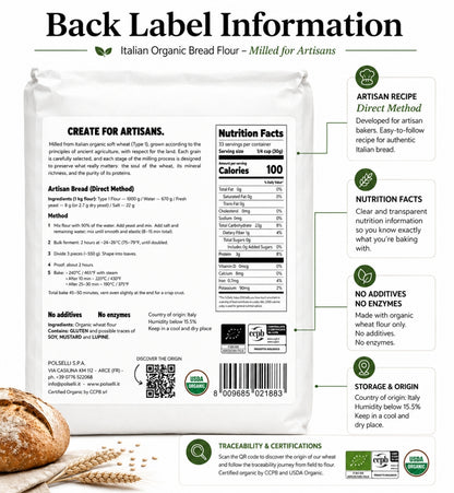 Polselli Organic Bread Flour – Open Crumb is the professional-grade flour that transforms your kitchen into a true panificio. Milled from 100% certified organic Italian grain, this 5 kg bag is crafted for bakers who refuse to compromise on flavor, texture, or provenance.