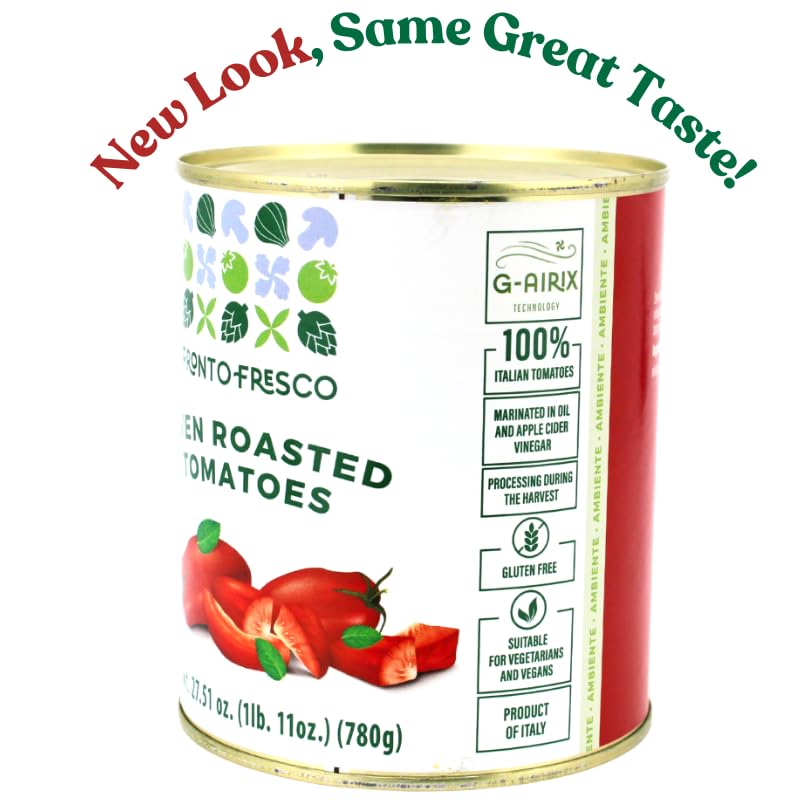 Side view of Pronto Fresco Oven Roasted Tomatoes can showing label design and branding.